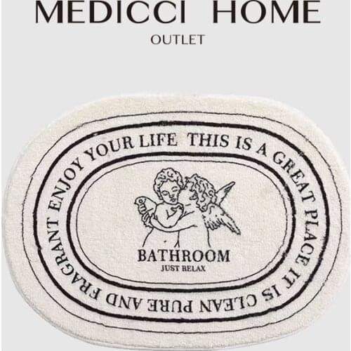 Medicci Home Luxury Bathroom Rugs French Retro Angel Print Shaggy Carpet Non Slip Bath Shower Mat Laundry Room Bedroom 40x60cm