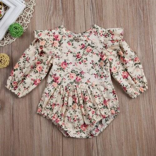 Sweet Cute Newborn Baby Romper Infant Girls Floral Ruffle Long Sleeve Rompers Jumpsuits Casual Spring Autumn Clothing 0-18M