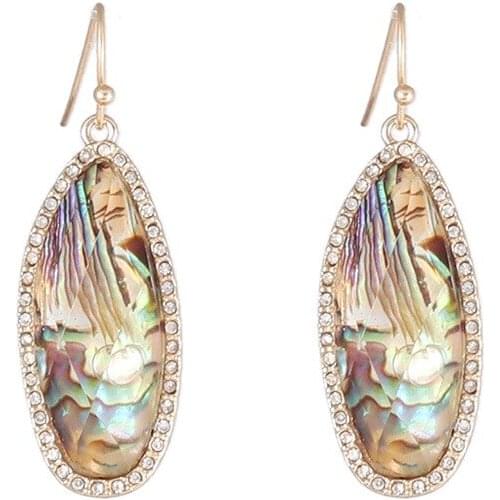 Fashion Acrylic Abalone Shell Earrings Rhinstone Gold Color Dangle Brincos Pendientes Brand Jewelry Women