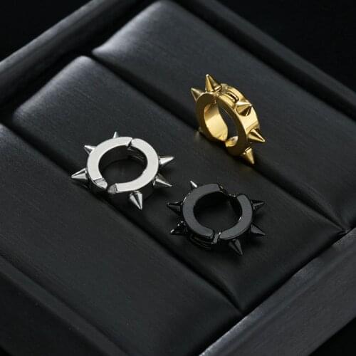 Fashion 3 Color Black Gold Earrings For Women Metal Round Circle Thorn Men Ear Studs Statement Vintage Jewelry Gift