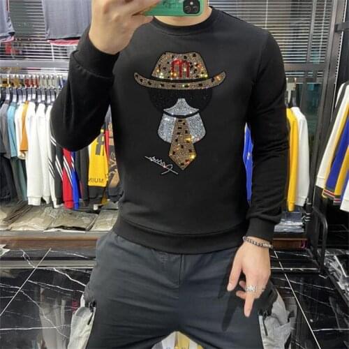 2021 New Trend Autumn And Winter Mens Rhinestone Hoodie Fashion Casual Joker Bodybuilding Sweatshirt