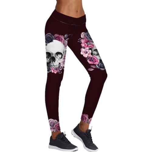 New Sexy Women Elastic Fitness Gym Sport Workout High Waist Leggings Tanks Halloween Skull Rose 3D Prints Plus Size Yoga Pants