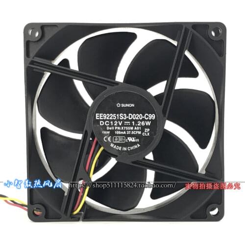 New EE92251S3-D020-C99 9225 12V 1.3W 9CM / cm Chassis Fan