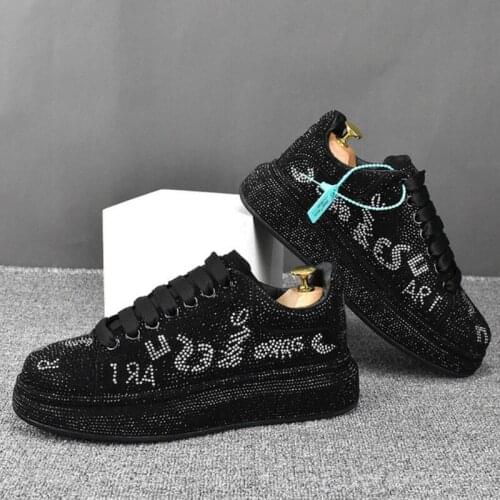 New rhineston Luxury Rhinestone Designer Mens Shoes Punk Sneakers Hip Hop Male Casual Platform Shoes Flats Zapatillas Hombre A6