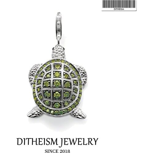Green CZ Turtle Charm Pendants, 2018 New Fashion Jewelry 925 Sterling Silver Trendy Gift For Women Men Boy Girls Fit Necklace