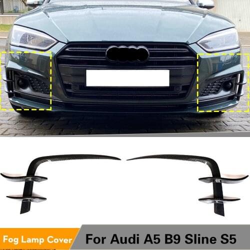 Front Bumper Candards Fog Grill Cover Trims for Audi A5 B9 Sline S5 2017 - 2019 Front Bumper Fins Vents Carbon Fiber / FRP