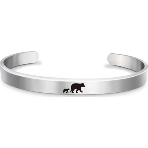 Personalized free size (adjustable) stainless steel mama bear and cub bracelet