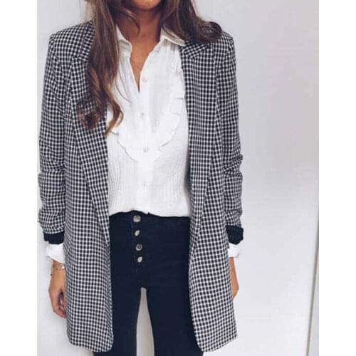 Fashion Autumn Women Plaid Blazers and Jackets Work Office Lady Suit Slim Double Breasted Business Female Blazer Coat Talever