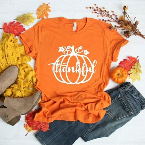 Thankful Pumpkin Shirt Blessed Thanksgiving T-Shirt Women Fall Christian Shirts Pumpkin Graphic Tee Unisex Harajuku Tops