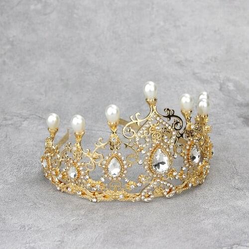 Sunspicems Algeria Pearl Crystal Women Hair Tiaras Head Jewelry for Women Arab Ethnic Wedding Crown Bridal Gift