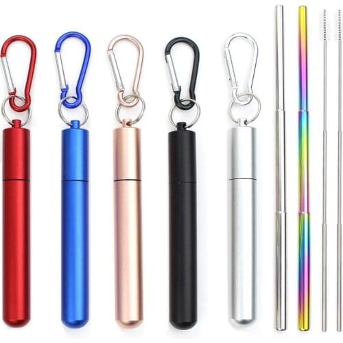 Telescopic Metal Drinking Straw Collapsible Reusable Portable Stainless Steel Straw with Case and Brush for Travel Outdoor