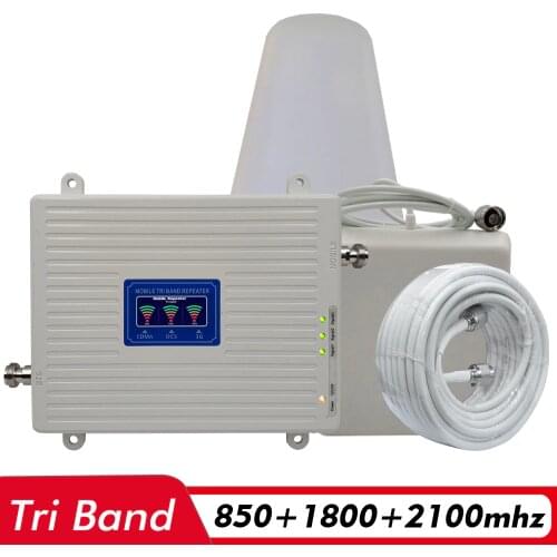 2G 3G 4G Tri Band Signal Booster CDMA 850+DCS/LTE 1800+WCDMA/UMTS 2100 Cell Phone Signal Repeater Cellular Amplifier Antenna Set