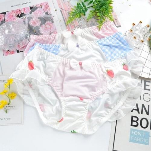 Japanese Sexy Womens Briefs with Strawberry Lingerie Femme Kawaii Lolita Underwear Cute Panty Seamless Thong Panties Plaid New