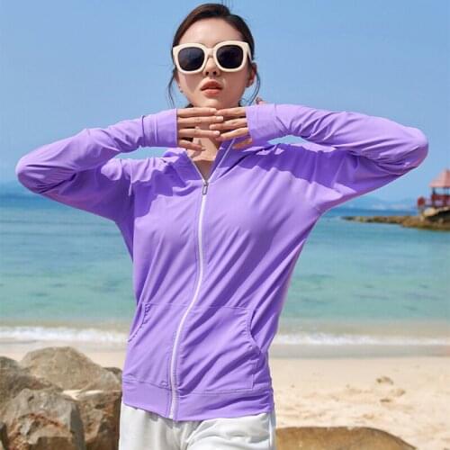 UPF 50+ Women Sun Protection Clothing Solid Colors Men Outdoor UPF Clothes Hooded Beachwear Rash Guards Anti-uv Shirt Jacket