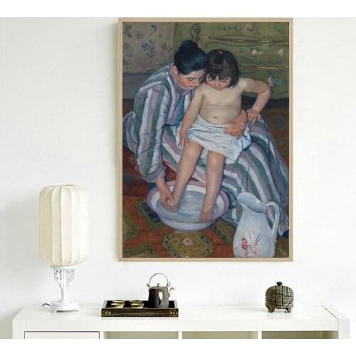 Vintage Home Decorative Mary Stevenson Cassatt Canvas Painting Reproduction "The ChildS Bath" Canvas Painting Bedroom Wall Art