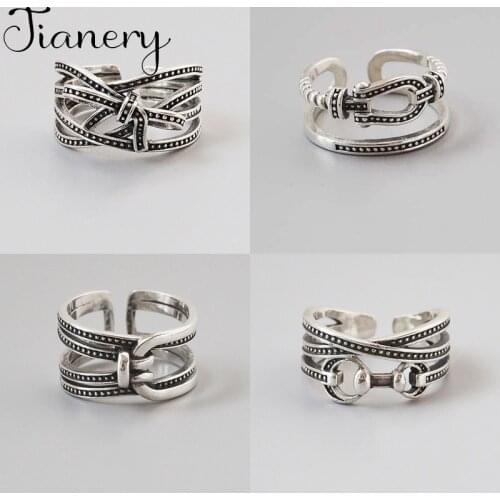 Vintage Rings For Women Men Punk Thai Silver Color Horseshoe Bowknot Index Rings Adjustable