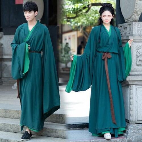 Couples Oriental Chinese Traditional Hanfu Dress Swordsman Ancient Folk Festival Dance Stage Costume Outfits For Men&Women