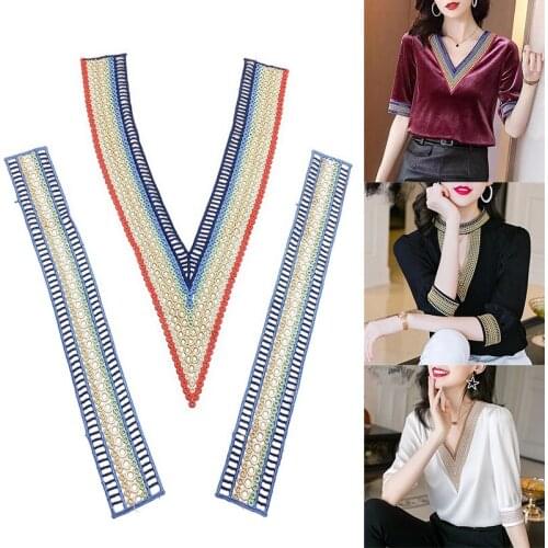 Embroidery V Lace Neckline Fabric DIY Collar Lace Fabrics for Sewing Supplies Crafts JL