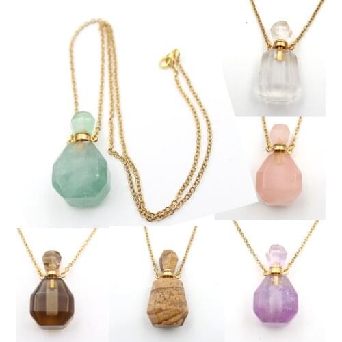 XSM Natural Agates Faceted Perfume Scent-bottle Pendant Necklaces Essential Oil Diffuser Crystal Amethysts Lucky Charms Jewelry