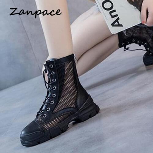 British Style Martin Boots Womens 2021 Summer Breathable Mesh Womens Platform Heels Boots Round Toe Hollow Fashion Women Shoes