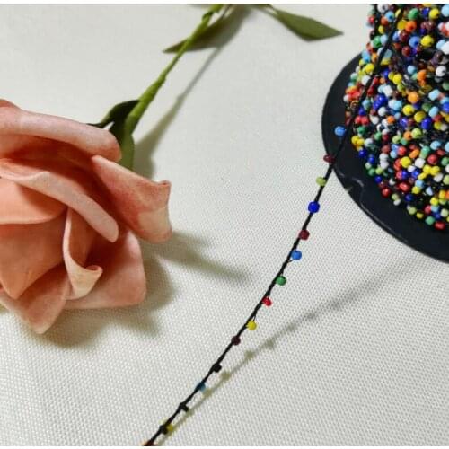 1M Black White Lace Beaded Trim Crystal Beads Trims Rainbow Sequin Bead Fabric DIY Sewing Applique Trimmings For Dresses