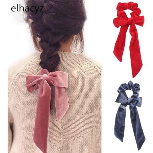 1PC New Cute Girls Hair Rope Velvet Scrunchies Bowknot Elastic Hair Bands for Women Bow Ties Ponytail Holder Hair Accessories