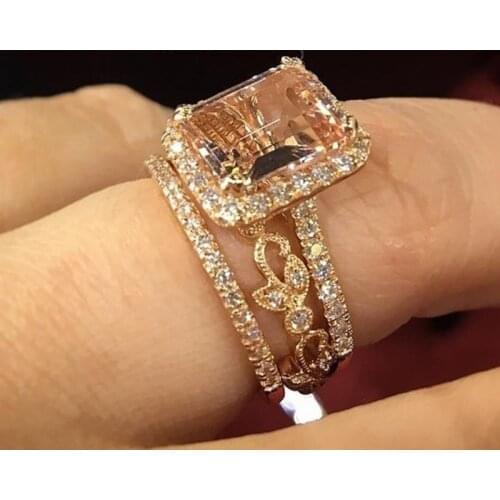 2 Pcs/Set Women Charm Engagement Ring Couple Crystal Geometry Zircon Finger Ring Party Wedding Jewelry Accessories