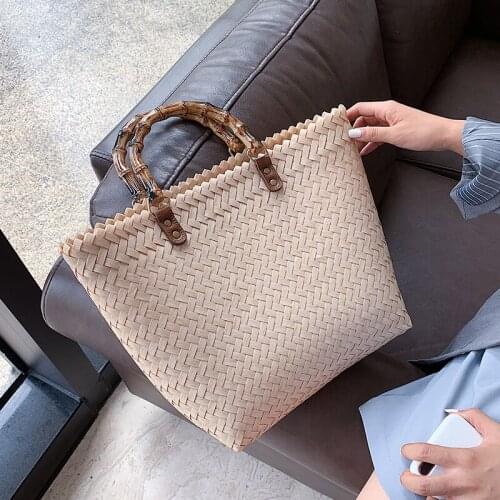 2021 Summer Beach Big Straw Bag Casual Rattan Women Handbags Bamboo Handle Wicker Woven Hand Bag Lady Large Totes Female Travel
