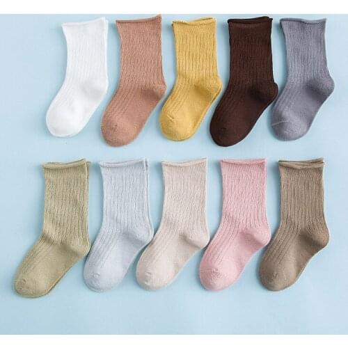 5 Pairs/lot CChildren Socks for Boys/girls Spring Summer Thin Kids Cotton Socks Solid Color Fashion Sox Breathable