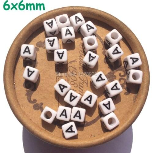 6mm 2600pcs Acrylic Plastic Single Square Alphabet Beads Letter A, Black and White Cube