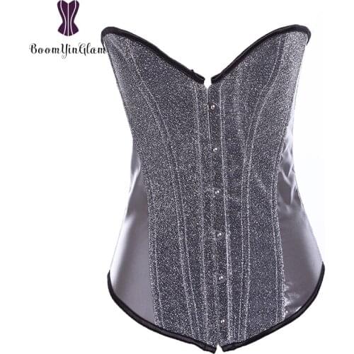 Wholesale price satin waist trainer women bustier sequined corset fashion corselet with T string Ovebust Shine Gorset Sexy867