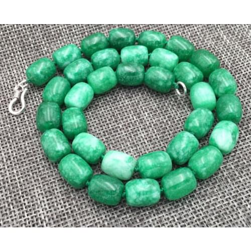 8x12MM Nature Green Emerald GEMS BEADS NECKLACE 18" 925 silver Clasp