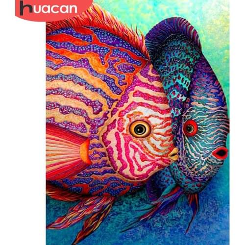 HUACAN 5D Diy Diamond Painting Fish Diamond Mosaic Tropical Animal Decoration For Home Wall Art