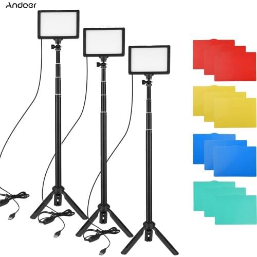 Andoer 3 Pack USB LED Video Light Kit Photography Lighting 3200K-5600K 120pcs Beads 14-level Dimmable with 148cm/58in Tripod