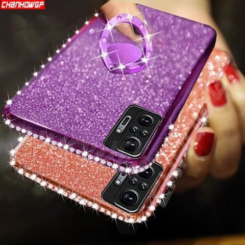Case For Xiaomi Redmi Note 10 Pro 10S Glitter Diamond Magnetic Ring Holder Soft TPU Cover For Redmi Note 10 Note10 Pro 10S Cases