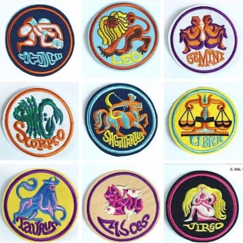 Twelve constellations Embroidered Patches Anime Iron On Vintage Patches For Clothes Stickers Badges DIY Decor Clothes Stickers