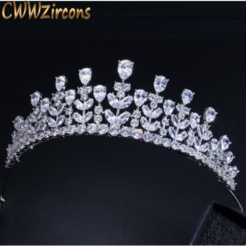 CWWZircons Elegant Beauty Queen CZ Cubic Zirconia Headband Jewelry Large Bridal Wedding Pageant Tiaras And Crown for Brides A005