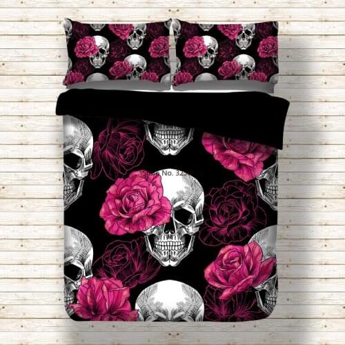 Rose Skull Black Duvet Cover Floral Printed Bedding Set Single Double Twin Full Queen King Bed Clothess For Adults Home