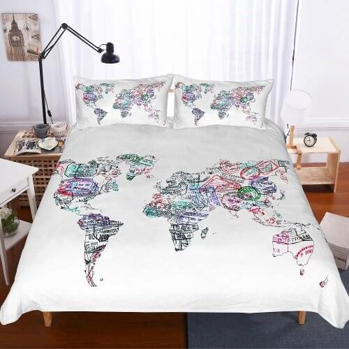 World Map Bedding Set Vivid Printed Colorful Bed Duvet Cover with Pillow Covers Soft Cozy Home Textiles Queen King Size 3pc