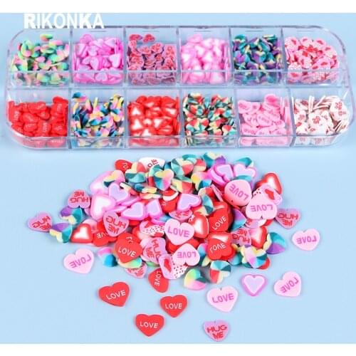 Love Heart 3D Cute Sequins For Nail Design Valentines Day Manicure Polymer Clay Flakes Slice Nail Art Decorations Resin Fillings