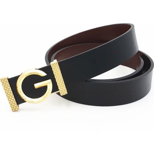 Fashion Cowskin G Belts for Men and Women Smooth Metal Buckle Leisure Waistband Men Genuine Leather Waist Strap Casual Belts