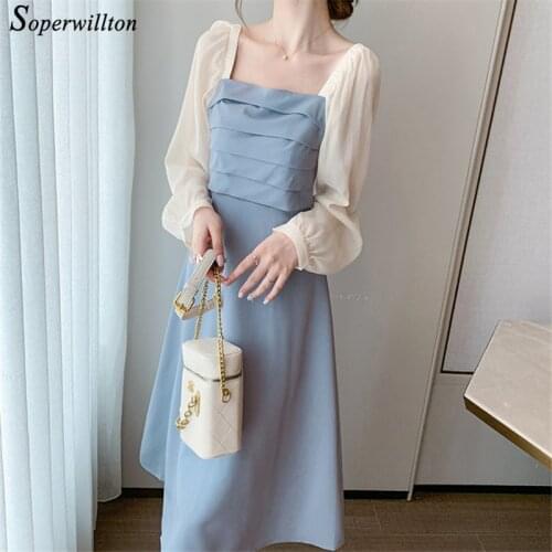 Fashion High Waist Party Dresses for Women Black Chic Ladies Long Dress sweet joint Chiffon backless Dresses blue Sweet Vestidos