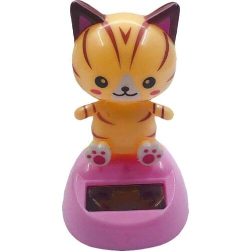 Solar Powered Car Auto Flip Flap Pot Swing Toy Cartoon Cat Figurine Home Decor
