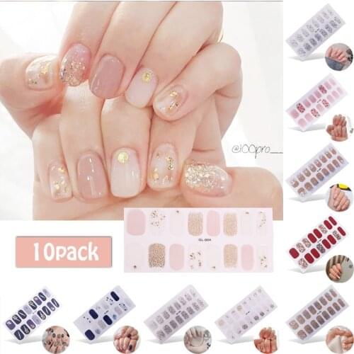 Hot 6/10pcs Nail Stickers Set Glitter Powder Nail Wraps Colorful Beauty Slider DIY Adhesive Autocollant Nail Art Tips Wholesale