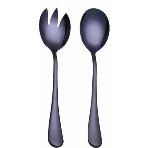 Black Tableware Salad Spoon Fork Set 2PCS Stainless Steel Cutlery Set Serving Spoon Set Colorful Unique Spoons