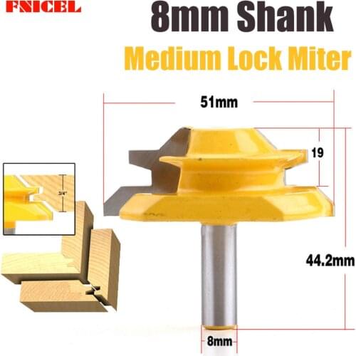 FNICEL New 1PC 8mm Shank 45 Degree - Up to 3/4" Stock Medium Lock Miter Router Bit
