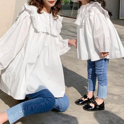 2021 Korean autumn new parent-child dress top fashionable foreign style loose Ruffle womens long sleeve baby shirt