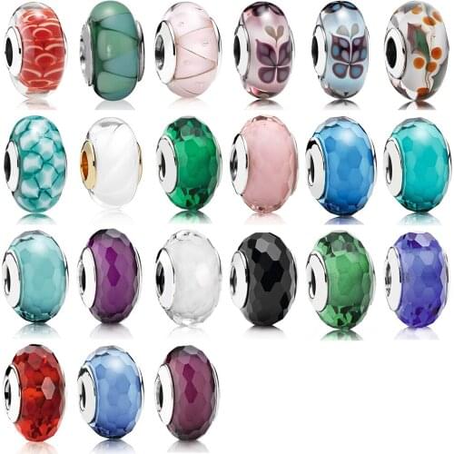 NEW 2018 Fashionable Personality Charms 100% 925 Sterling Silver Large Cut Multicolor Glass Beads Female Jewelry Free Shipping