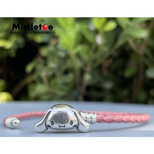 Mistletoe 925 Sterling Silver Natural Leather Cartoon Dog Bracelet Jewelry