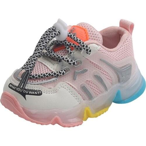 2021 Autumn Boys' Sports Shoes New Fashion Lights Childrens Running Shoes Lace-up Soft Bottom Girls Sneakers Fashion Hot Kids